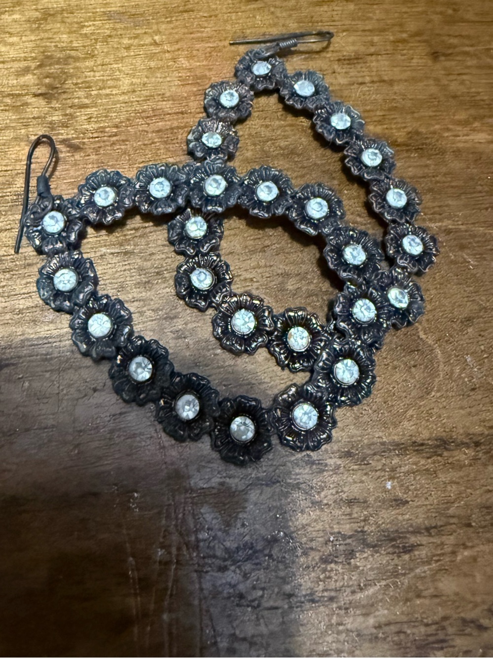 Floral Crystal Drop Earrings in Silver